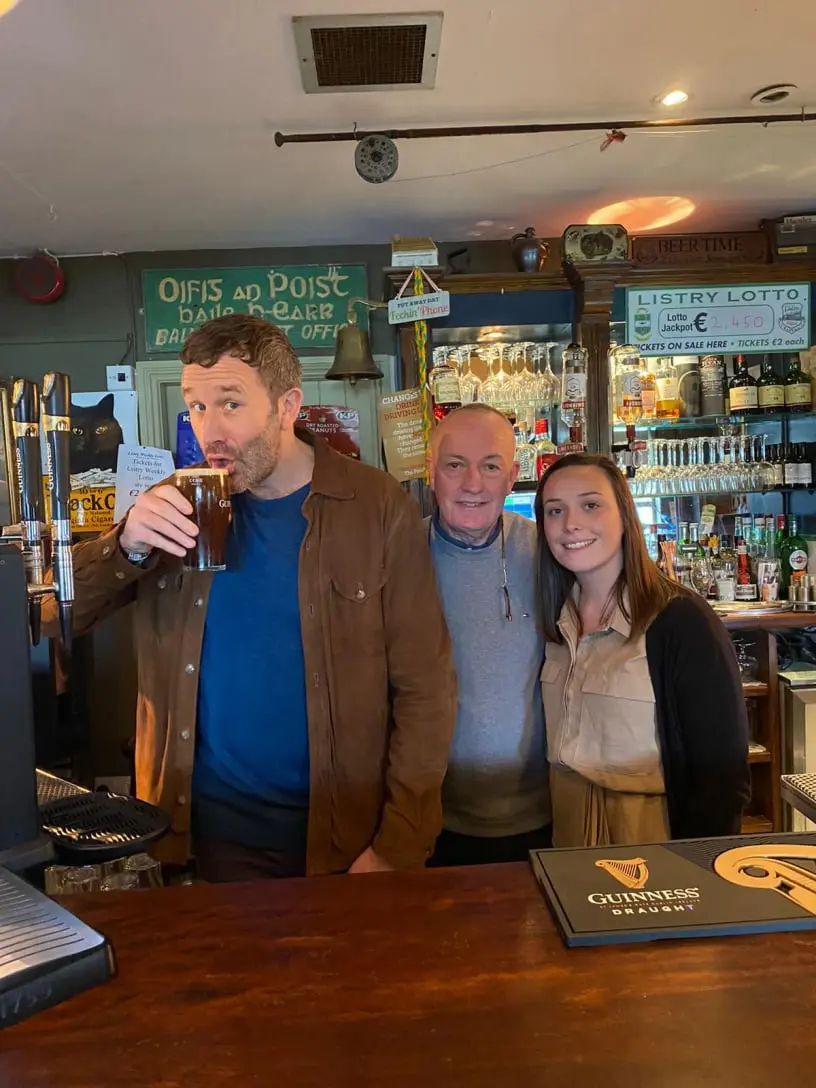 Actor Chris O'Down with Sean and Aoife O'Mahony